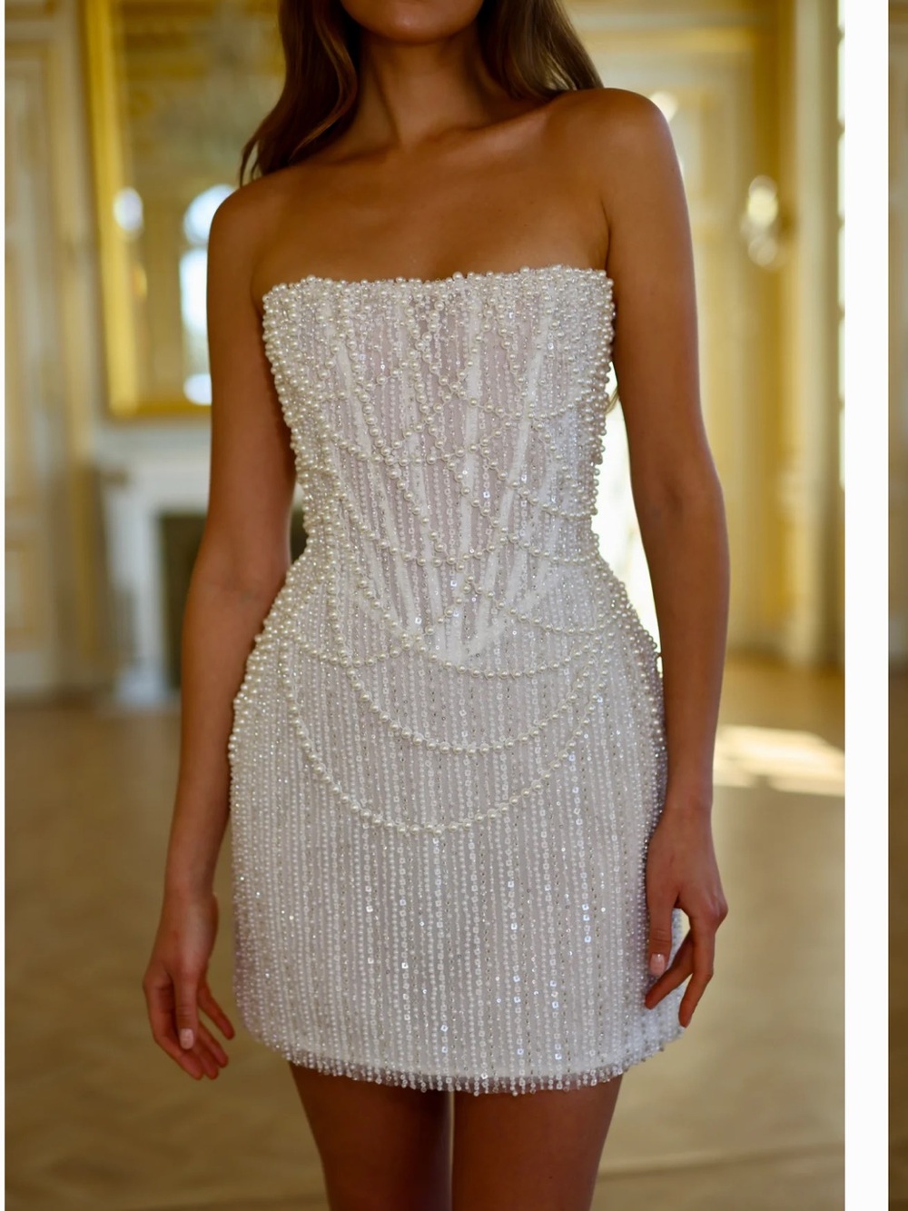 Beaded Strapless Ivory Mini Dress